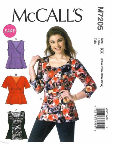 McCall's Sewing Pattern 7205 M7205 Women's Plus Size 18W-24W Easy Tops ...