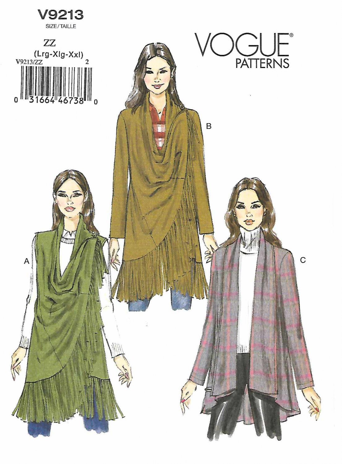 Vogue Sewing Pattern 9213 V9213 Misses Sizes 16-26 Easy Draped-Collar ...