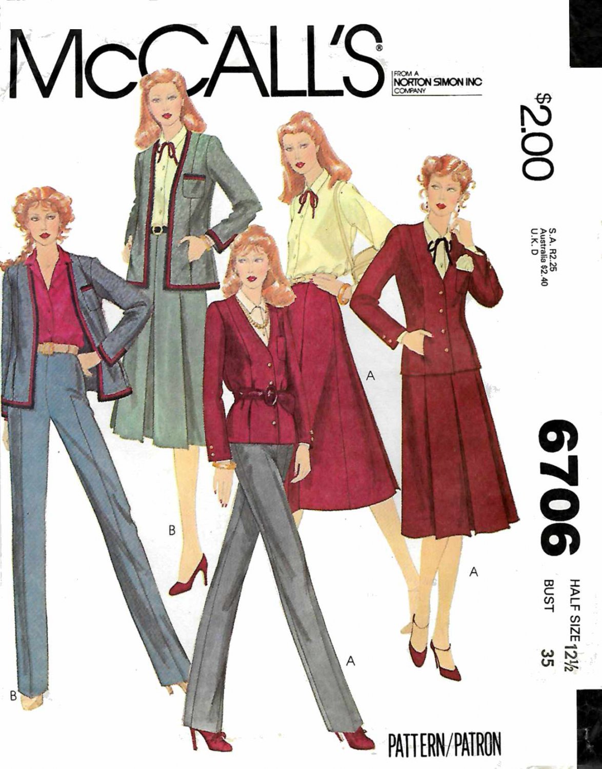 McCall's Sewing Pattern 6706 Misses Half-Size 12.5 Bust 35 Wardrobe ...