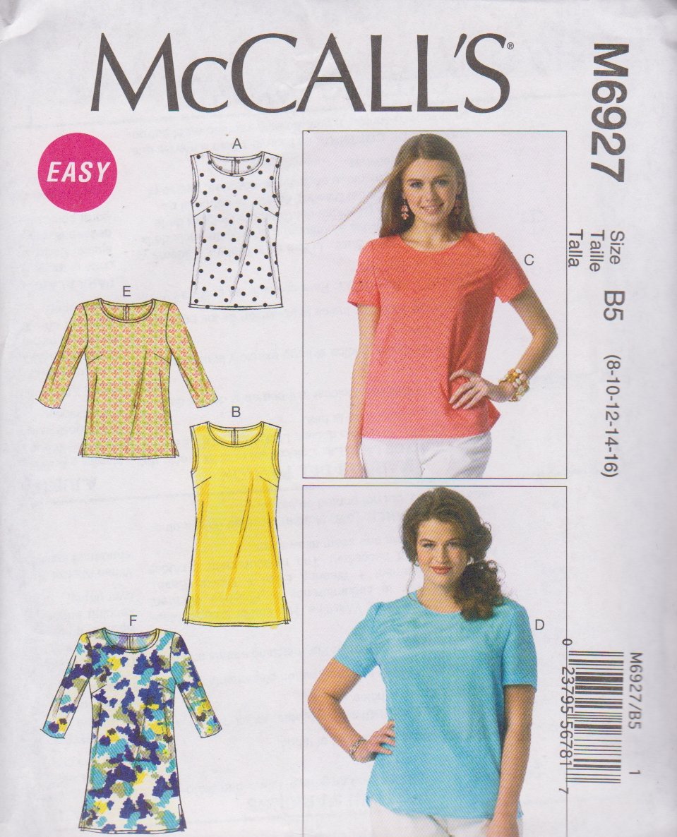 McCalls Sewing Pattern 6927 Misses Size 8-16 Easy Classic Tops Sleeve