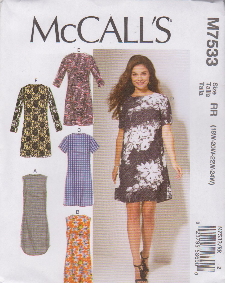 McCall's Sewing Pattern 7533 M7533 Womens Plus Sizes 18W-24W Straight ...