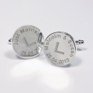 Engraved L Plate Silver Plated Round Just Married Cufflinks Gift for Groom Wedding Day