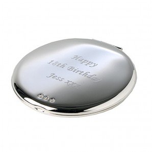 Silver plated round personalised mirror with 3 Swarovski crystals