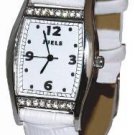 Time after time ladies watch w/ Swarovski crystals and white leather strap