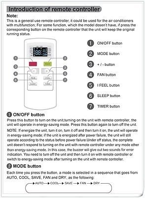 GREE GE TRANE Air Conditioner Remote Control YX1F5F YX1F YX1F2 YX1FA ...