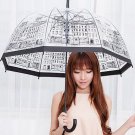 Transparent Dome Birdcage Umbrella Stick Long Building Print Rain Umbrella