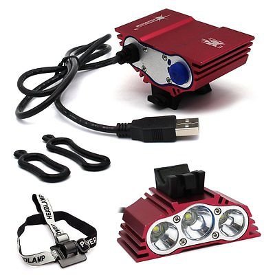 Red USB 7500 LM SolarStorm 3x CREE T6 LED Front Bike Bicycle Light Headlight