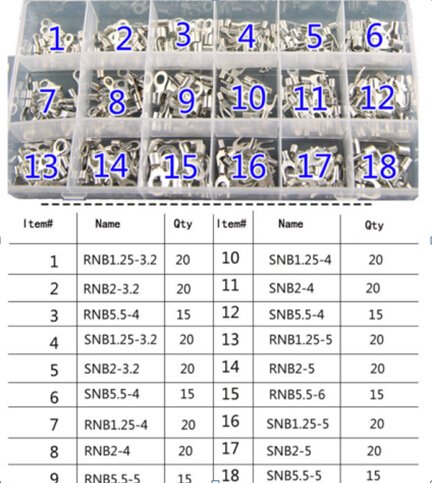 18 Sizes 133pcs Bare Wire Crimp Spade Terminals Connectors Assortment Kit