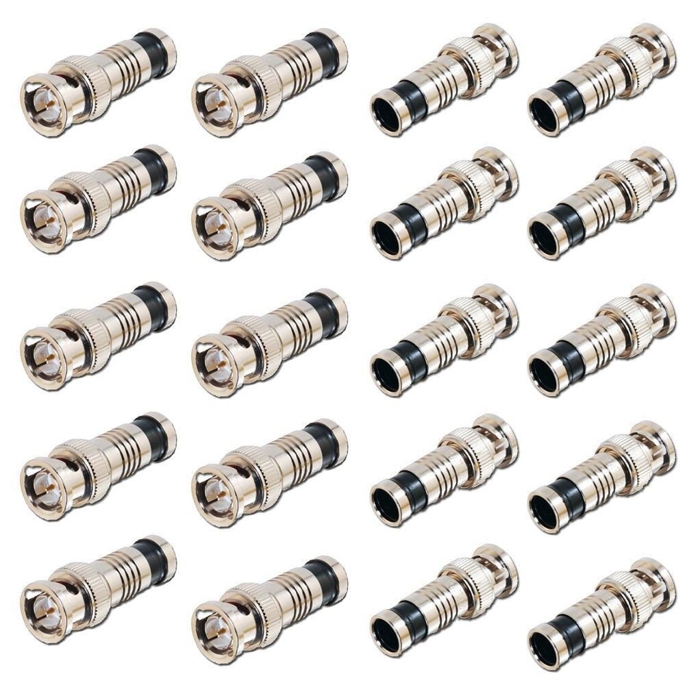 20 Pcs Bnc Compression Connector Rg59 Rg 59 Cctv Coax Cable Adapter Coaxial Male 5728