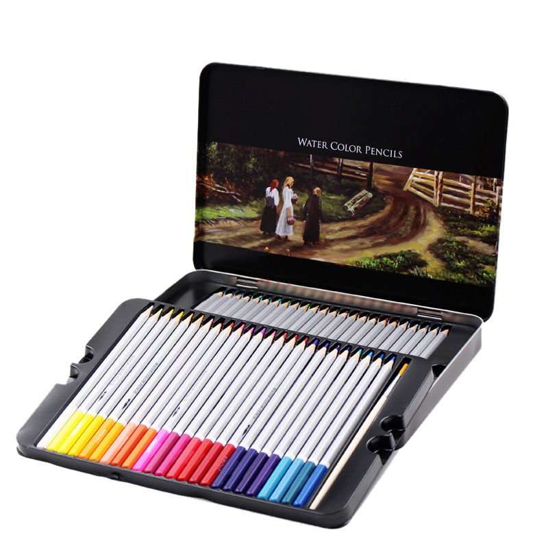 48 Water Colors Soluble Watercolor Sketching Colored Art Drawing Pencils Tin Box