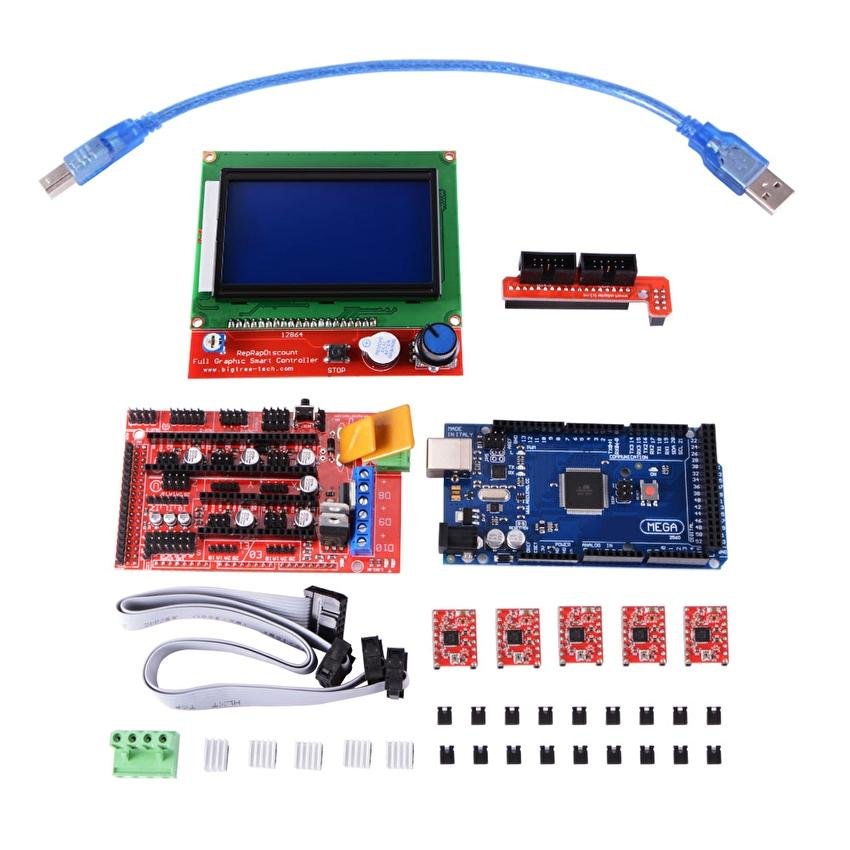 LCD 12864 RAMPS 1.4 Mega 2560 5x A4988 Stepper Driver 3D Printer Kit ...