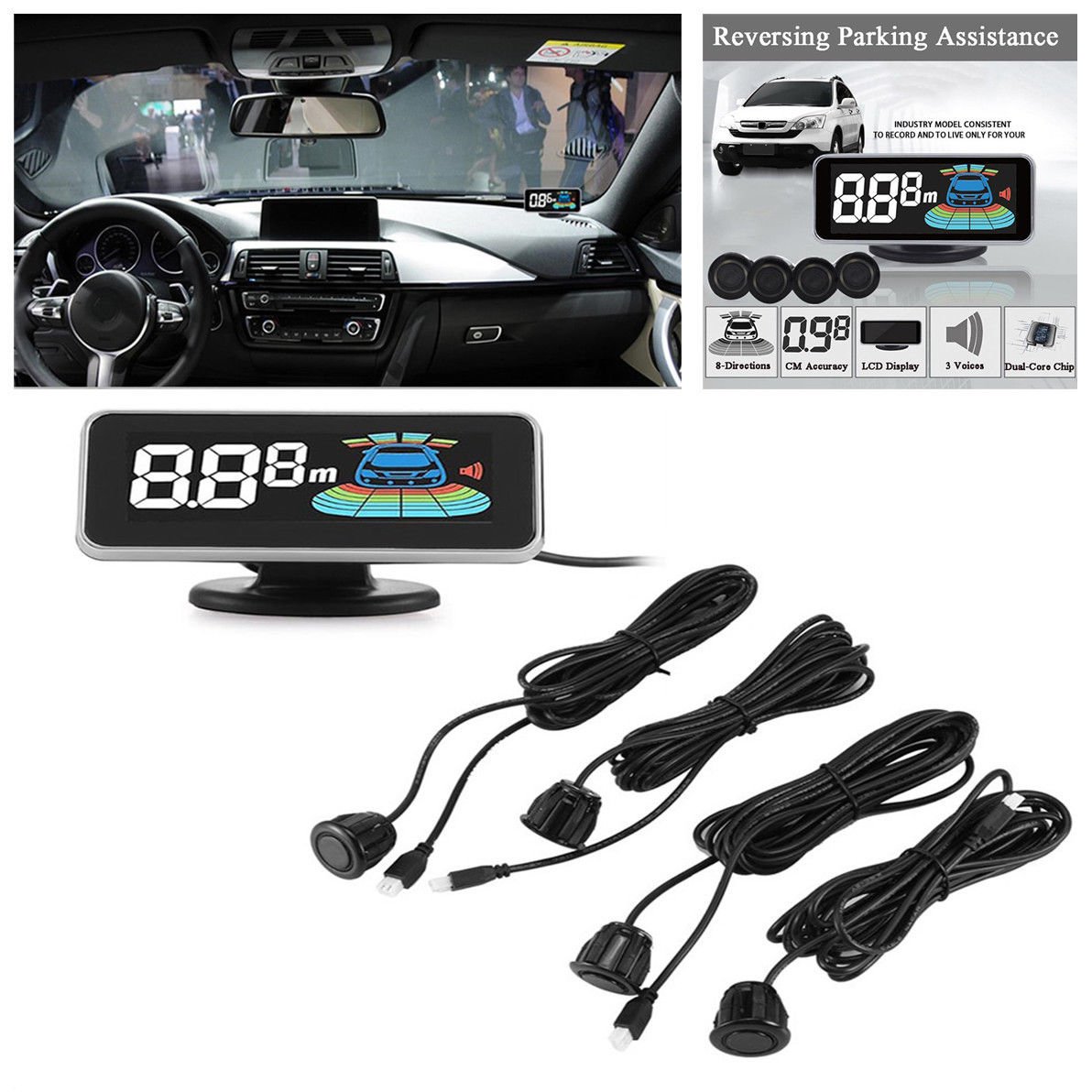 LCD Display Car Parking Sensor Rear Front View Reverse Radar Alert Alarm System