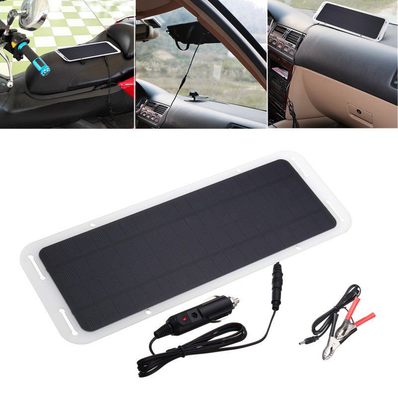12V 5W Solar Panel Battery Backup Charger Car Boat Motorcycle w/ Alligator Clip