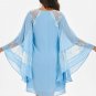 Solid Blue Cool Fit Flare Bell Long Bat Wing sleeve Sleeves Lace Embedded Dress