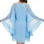 Solid Blue Cool Fit Flare Bell Long Bat Wing sleeve Sleeves Lace Embedded Dress