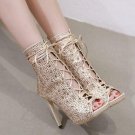 Shiny Rhinestones Open Toe Lace Up Ankle Boots High Chic Heels Sandals Stilettos
