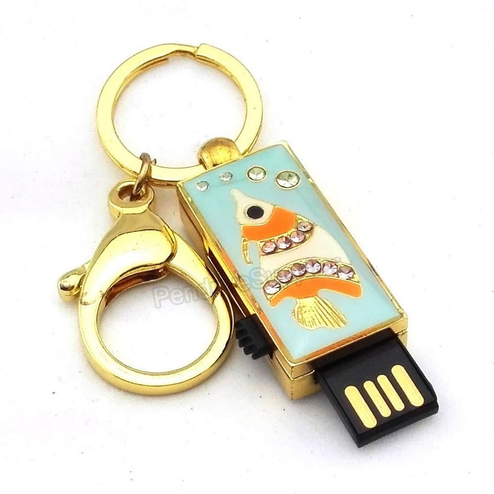 16GB Pendrive Fish Keychain Key Ring Crystal USB Flash drive Memory