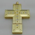 16GB Gold Pendrive Cross Design Gift Idea Crystal USB Flash drive Memory Thumb Stick lN010
