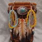 Sale - Native American Beaded Earrings with Silver Feather Southwestern