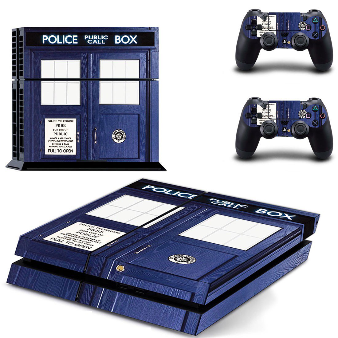 police public call box ps4 skin decal for console and controllers