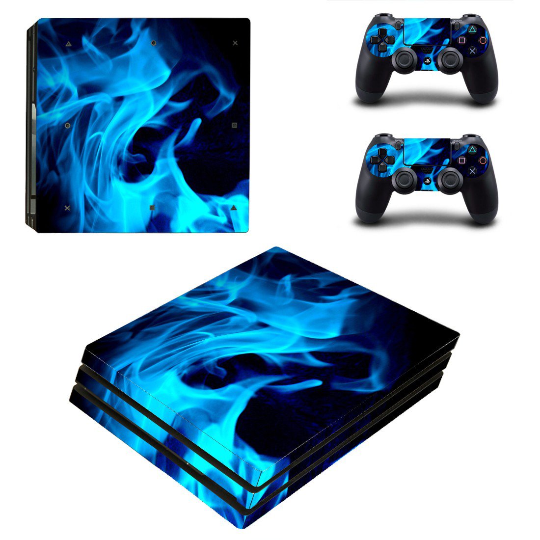 Blue Fires ps4 pro skin decal for console and controllers
