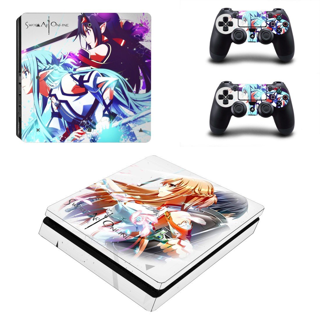 Sword art online ps4 slim skin decal for console and controllers