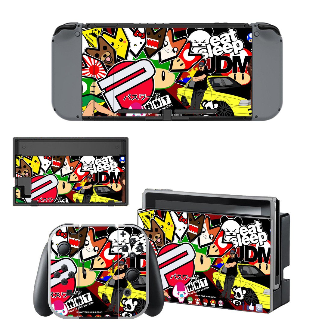 Geomatric cartoon Nintendo switch console sticker skin