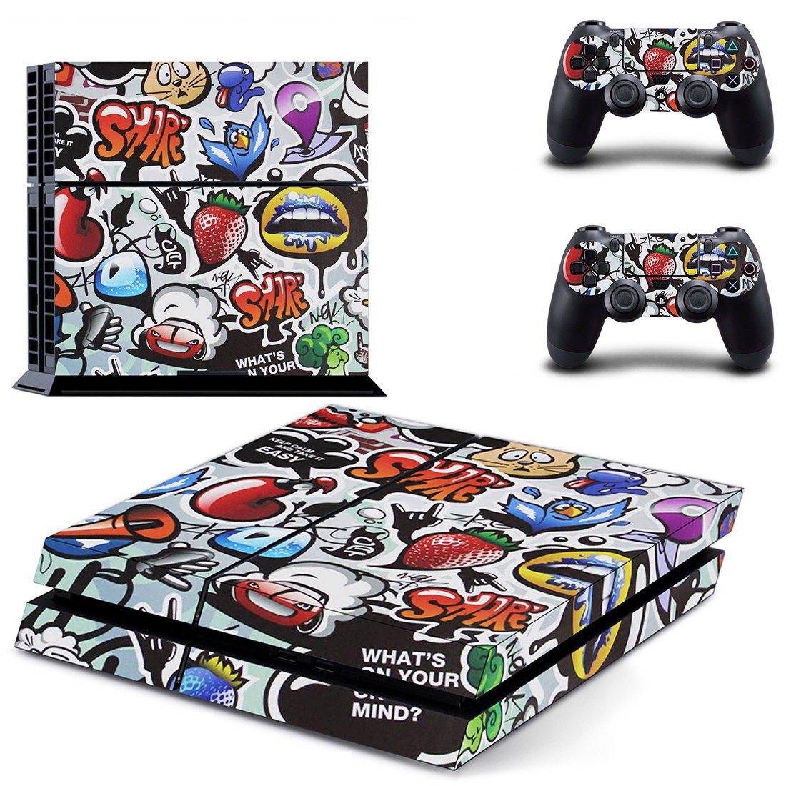 Graffiti skin decal for PS4 PlayStation 4 console and 2 controllers