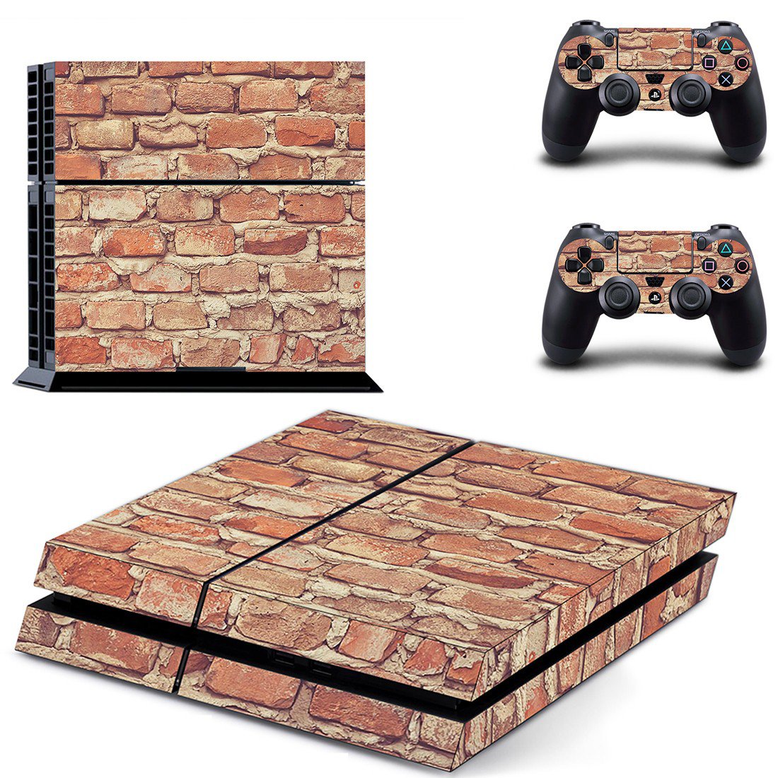 Brick wall skin decal for PS4 PlayStation 4 console and 2 controllers