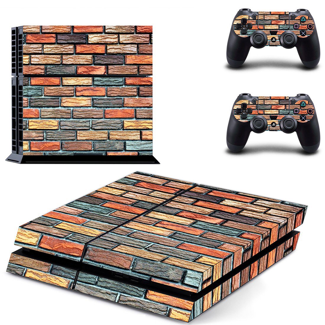 Brick wall skin decal for PS4 PlayStation 4 console and 2 controllers