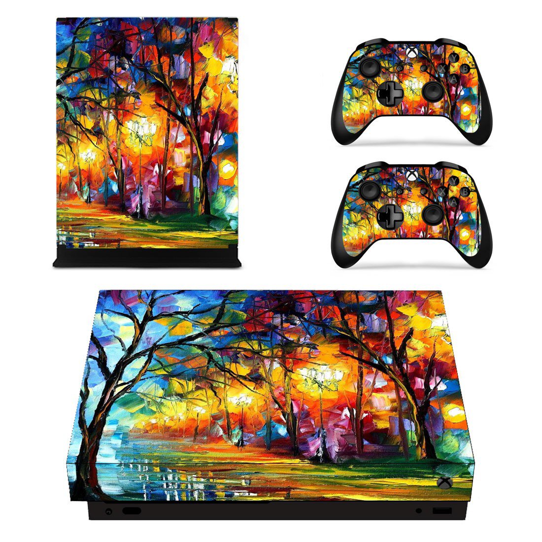 Acrylic painting xbox one X skin decal for console and 2 controllers