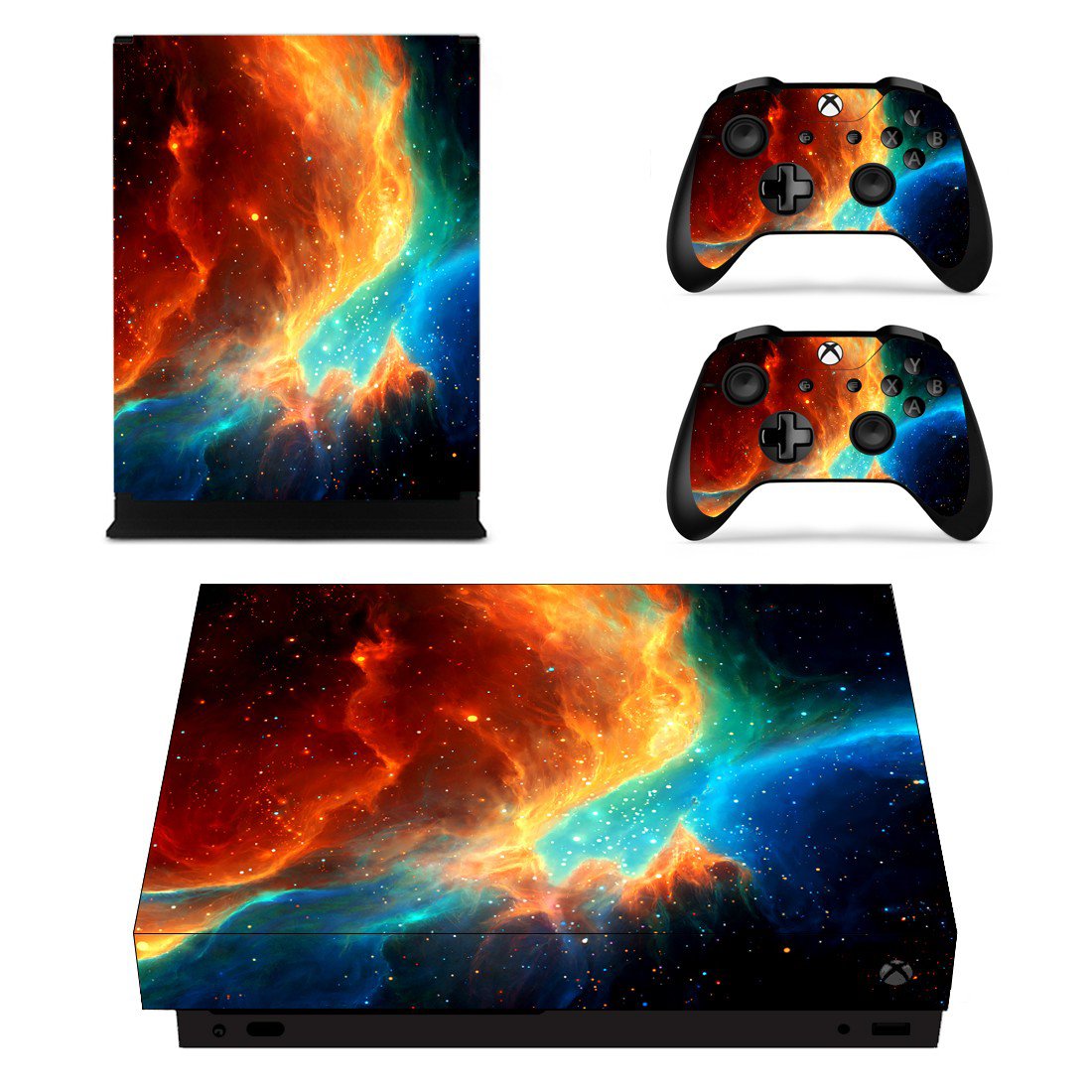 Colourful Open Galaxy xbox one X skin decal for console and 2 controllers