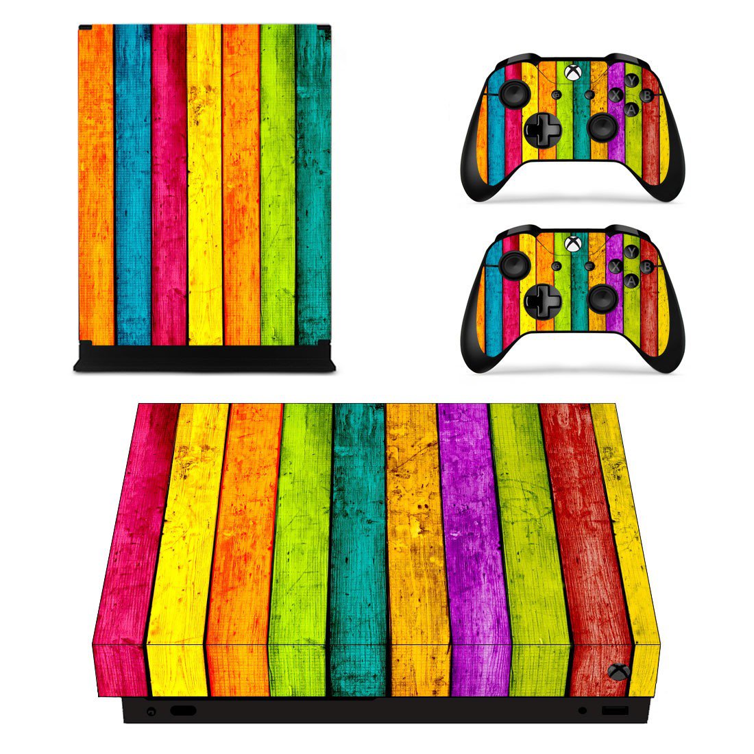 Colorful Wooden Texture xbox one X skin decal for console and 2 controllers