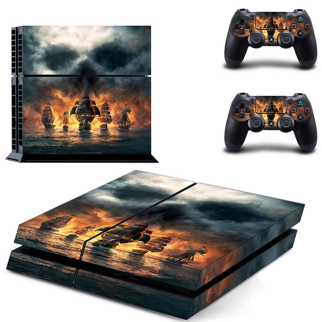 Skull & Bones decal for PS4 PlayStation 4 console and 2 controllers