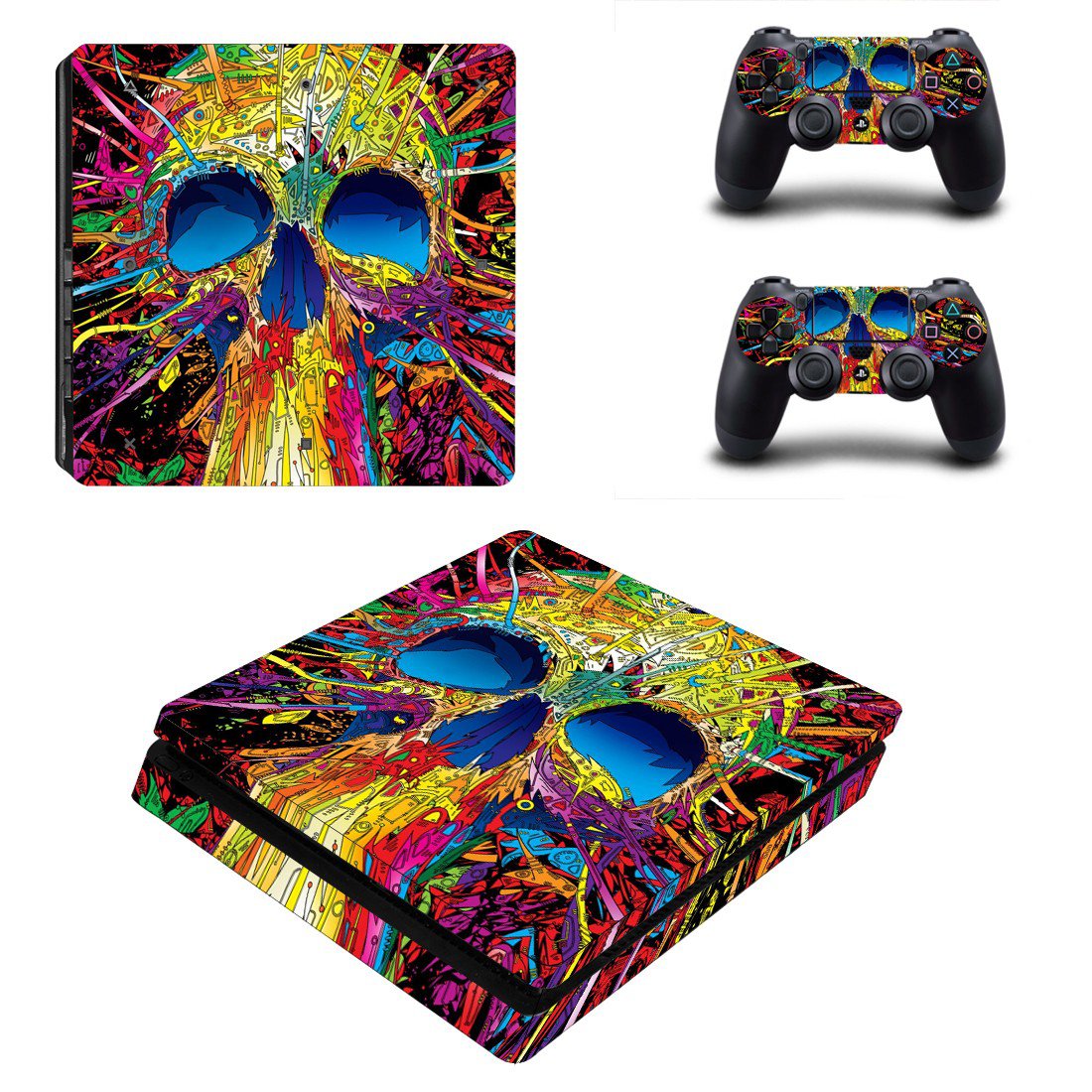 Colorful Skull ps4 slim skin decal for console and controllers