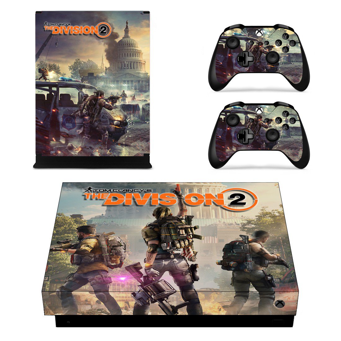 The Division 2 skin decal for Xbox one X console and controllers