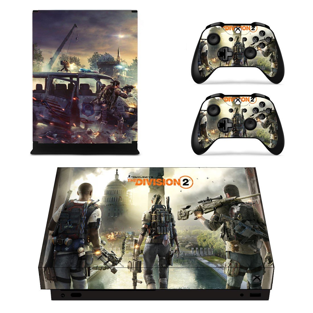 The Division 2 skin decal for Xbox one X console and controllers