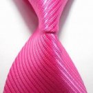 New Striped Hot Pink JACQUARD WOVEN Men's Tie Necktie