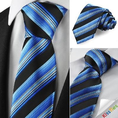 New Striped Blue Black Mens Tie Suits Necktie Party Wedding Holiday Gift KT1073