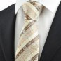 New Ivory Beige Brown Checked Men's Tie Necktie Wedding Party Holiday Gift KT0053
