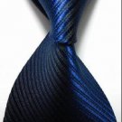 New Striped Royal Dark Blue JACQUARD WOVEN Men's Tie Necktie