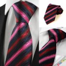 Striped Red Pink Black Men's Tie Necktie Wedding Party Holiday Groom Gift #1044