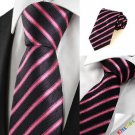 New Pink Striped Black JACQUARD Men Tie Necktie Wedding Party Holiday Gift #1007