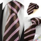 New Striped Pink Brown Classic Luxiry Men Tie Necktie Wedding Holiday Gift #1027