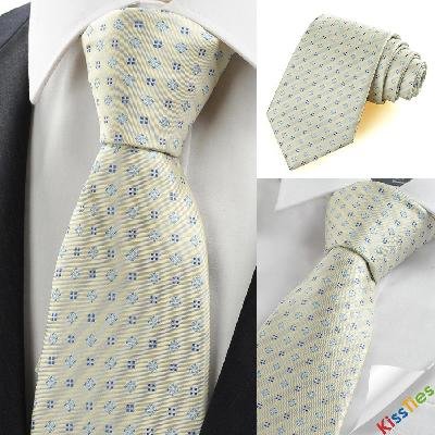 New Beige Ivory Blue Flora Checked Classic Men's Tie Necktie Wedding Gift KT0068