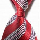 New Striped White Red JACQUARD WOVEN Men's Tie Necktie #3013