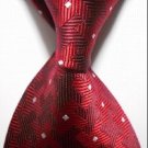 New Checked Red White JACQUARD WOVEN Men's Tie Necktie #3011