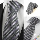 White Purple Striped Black Formal Men's Tie Necktie Wedding Holiday Gift #1052