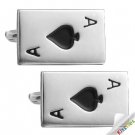 Mens Novel New Sliver Poker Ace Enamel Black Square Formal Business Wedding Shirt Cufflinks CK016