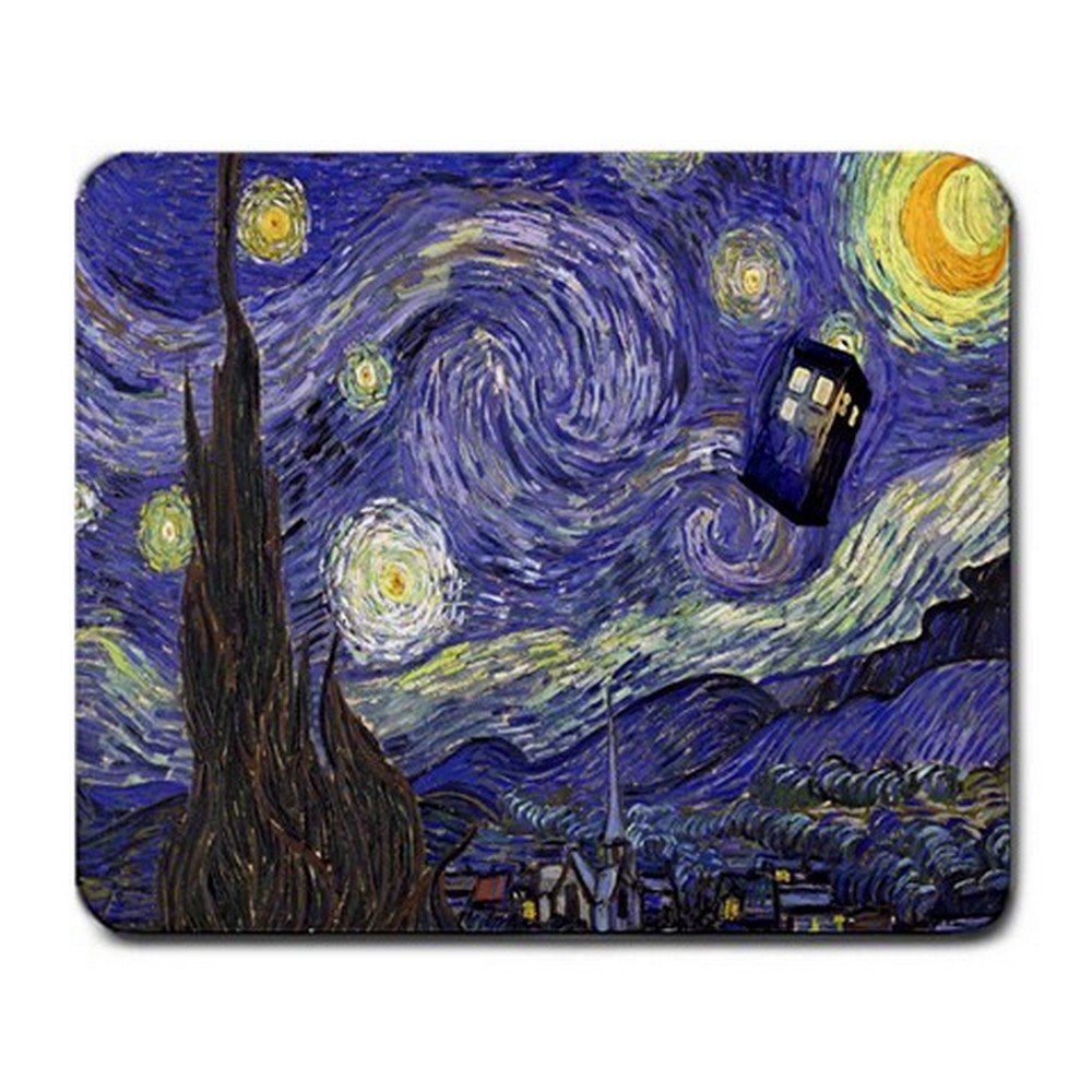 Starry Night Tardis Police Box Mousepad Non Slip Neoprene